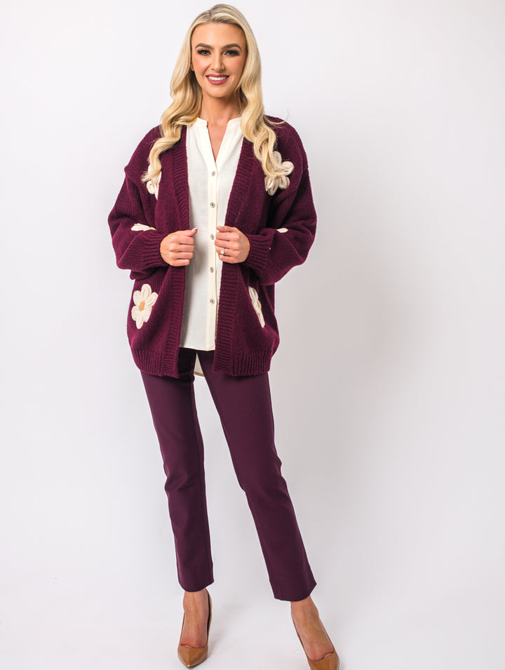 Large Flower Cardigan - Berry