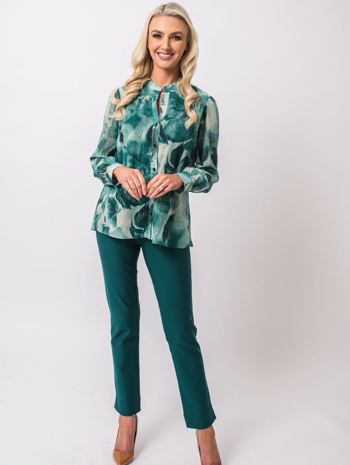 Stand Collar Blouse - Teal