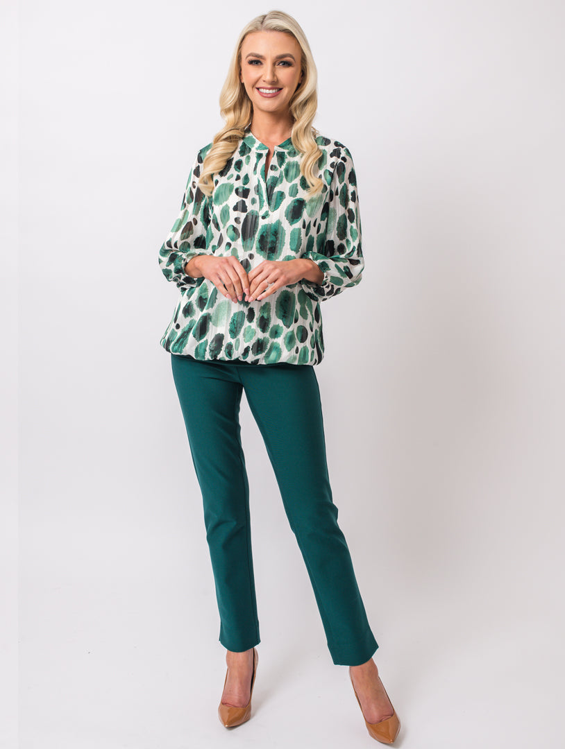 Print Lined Blouse - Teal/Green