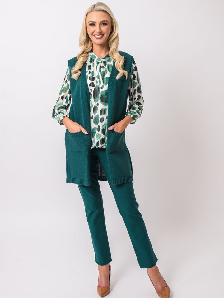 Print Lined Blouse - Teal/Green