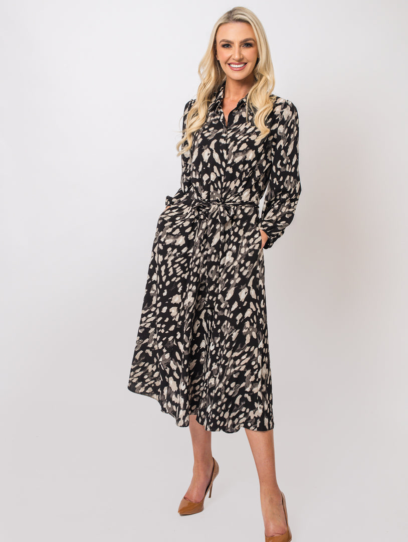 Long Shirt Dress - Dark Brown/Beige