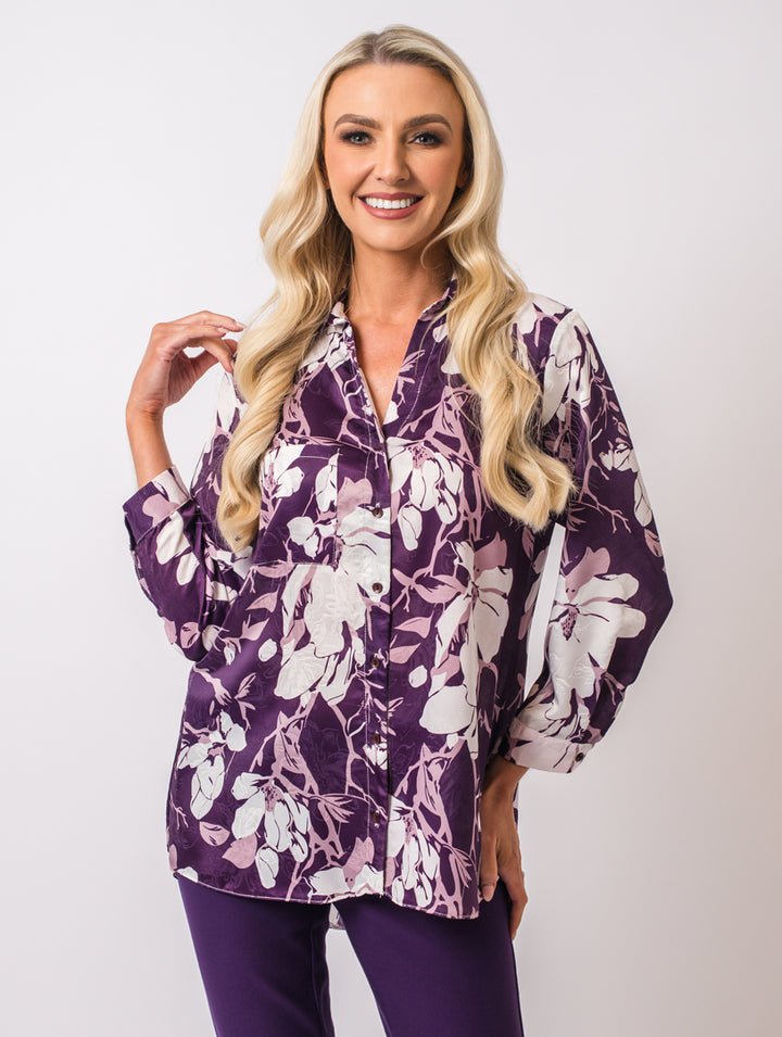 Floral Printed Shirt -Plum