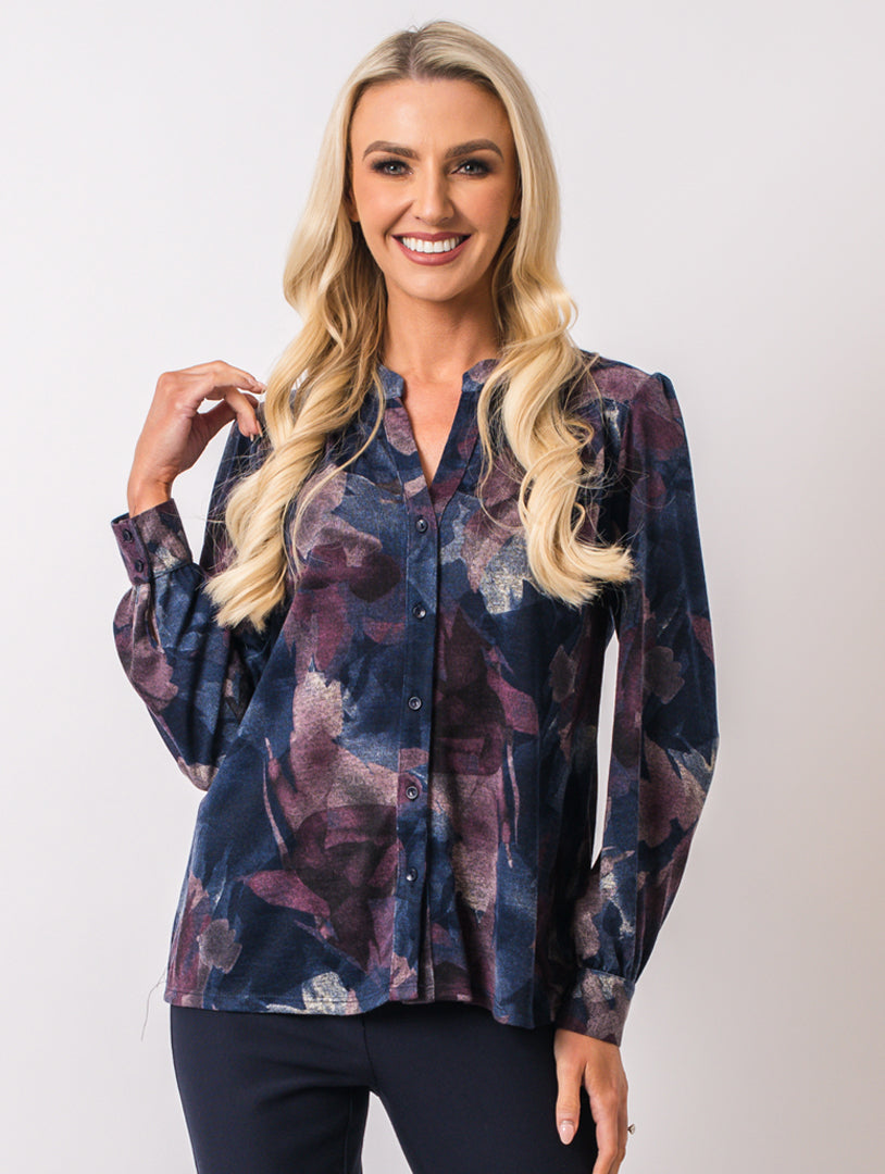 Stand Collar Top - Navy