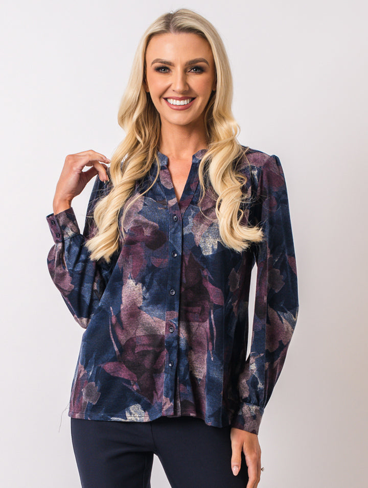 Stand Collar Top - Navy