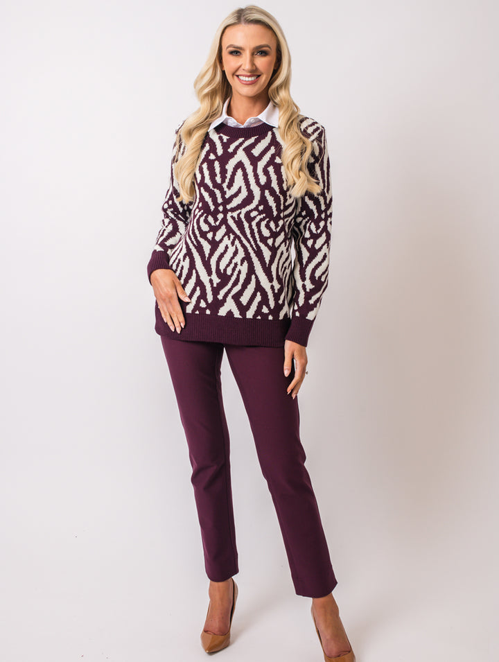 Round Neck Knitwear - Wine