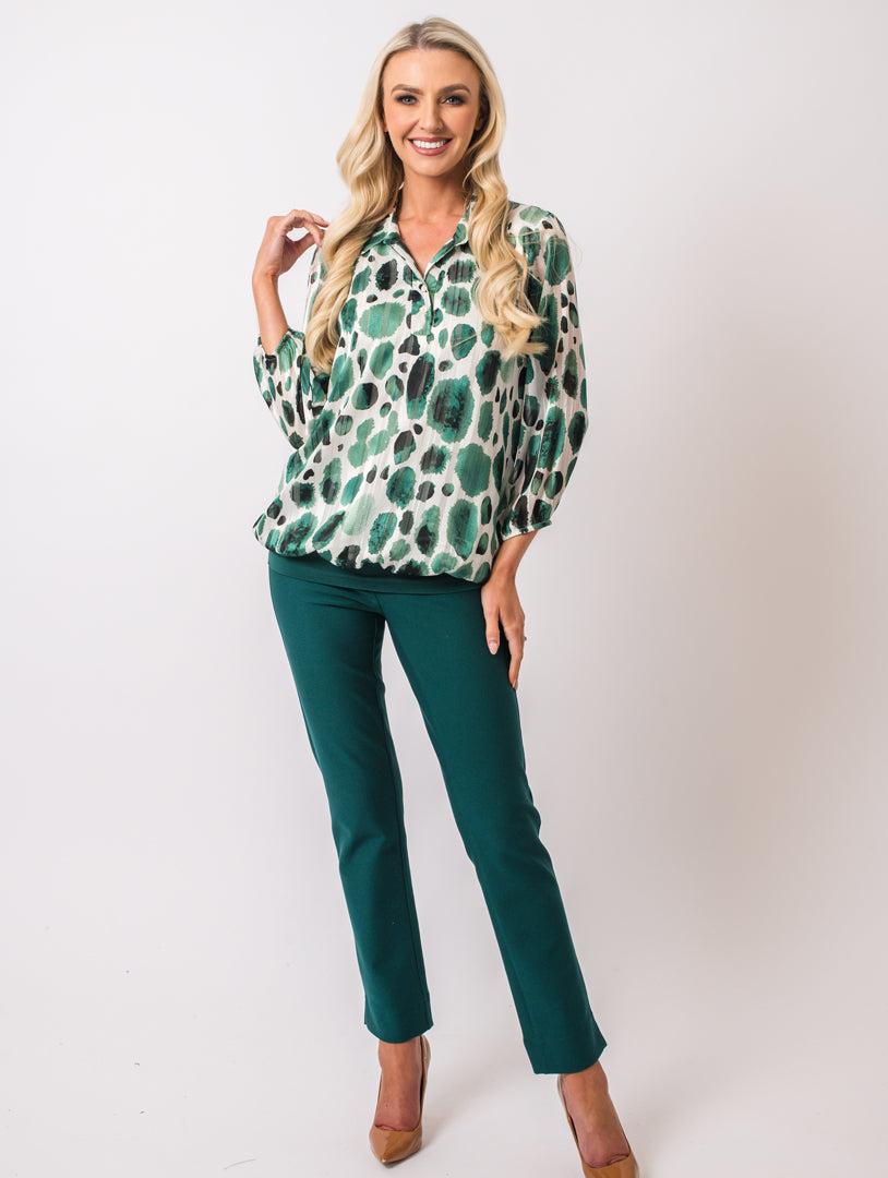 Shirt Collar Blouse - Teal