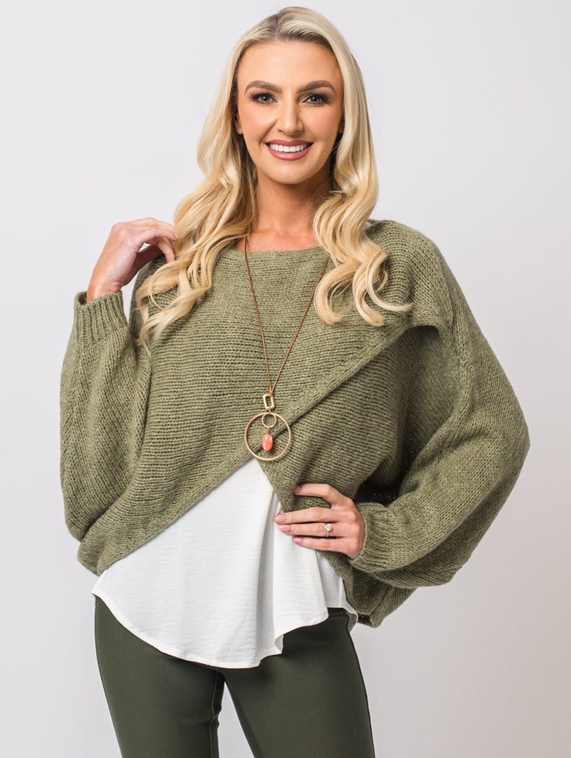 Cross Over Jumper - Khaki