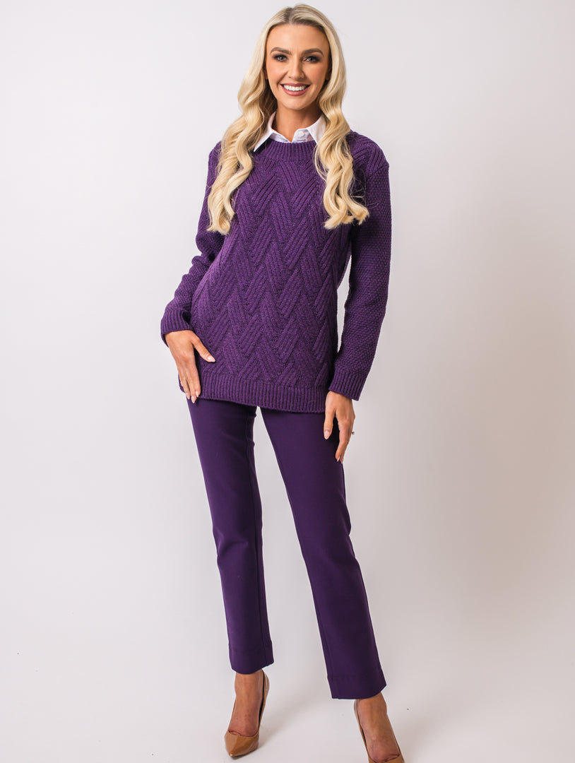 Cable Crew Neck - Damson