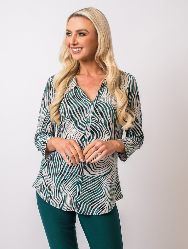 Stand Collar Blouse - Teal