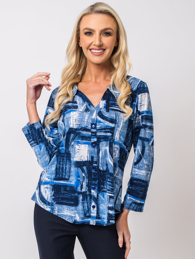 Button Top - Blue/Navy