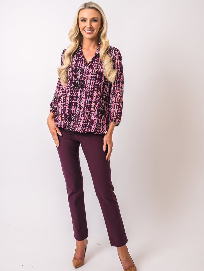 Stand Collar Blouse - Plum