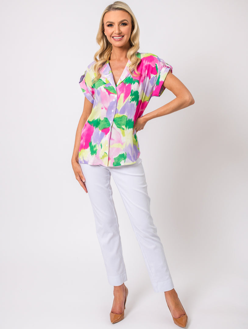 Short Sleeve Blouse - Lilac/Lime