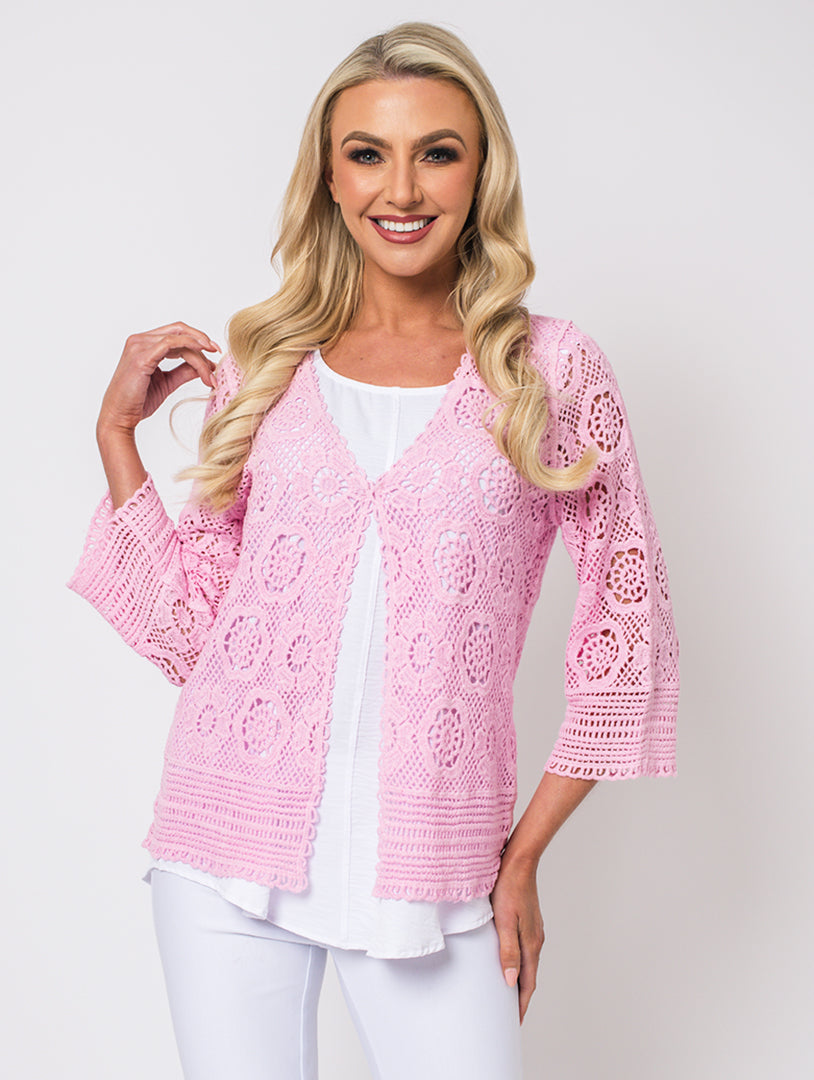 Crochet Cardigan - Baby Pink