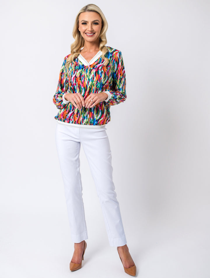 V Neck Top - Pink Multi