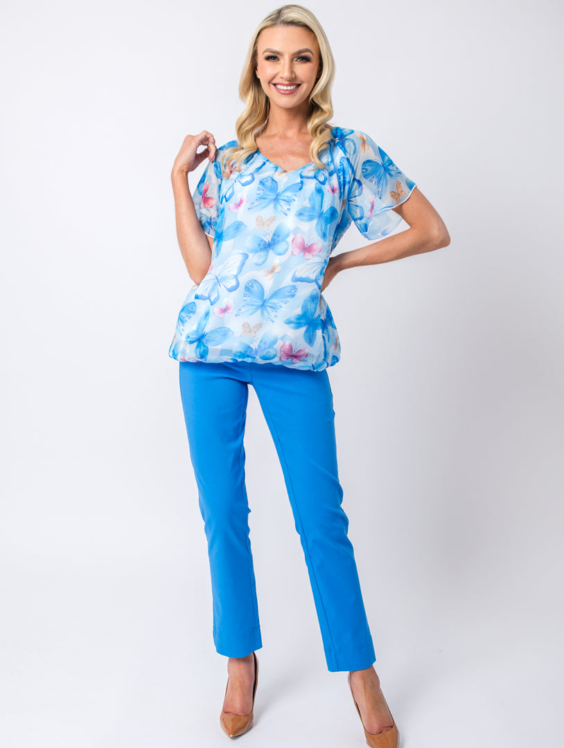 V Neck Top - Cornflower