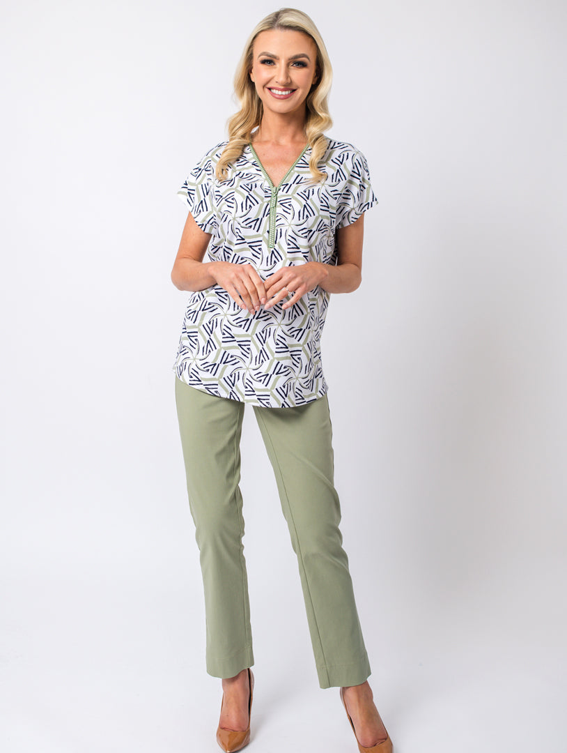 Short Sleeve Zip Top - Khaki