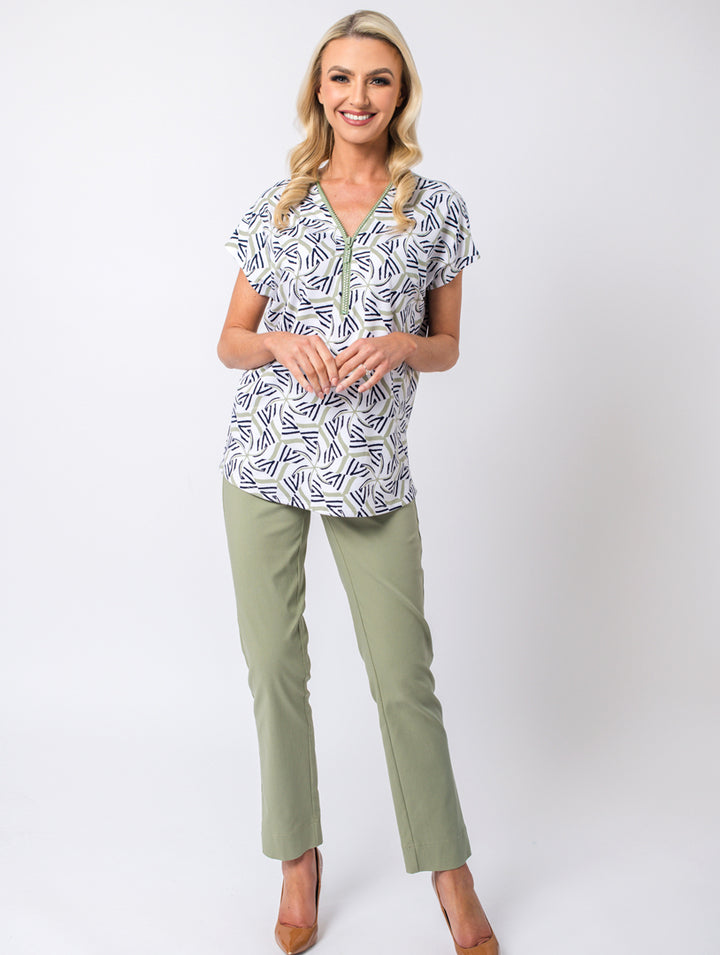 Short Sleeve Zip Top - Khaki