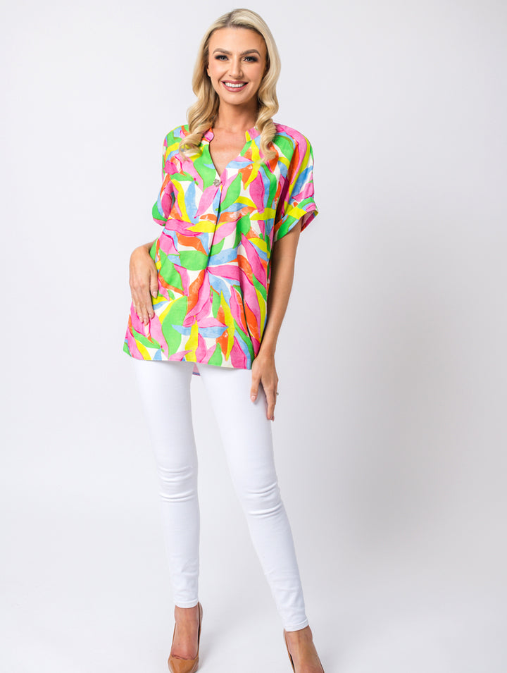 1 Button Top - Pink Multi