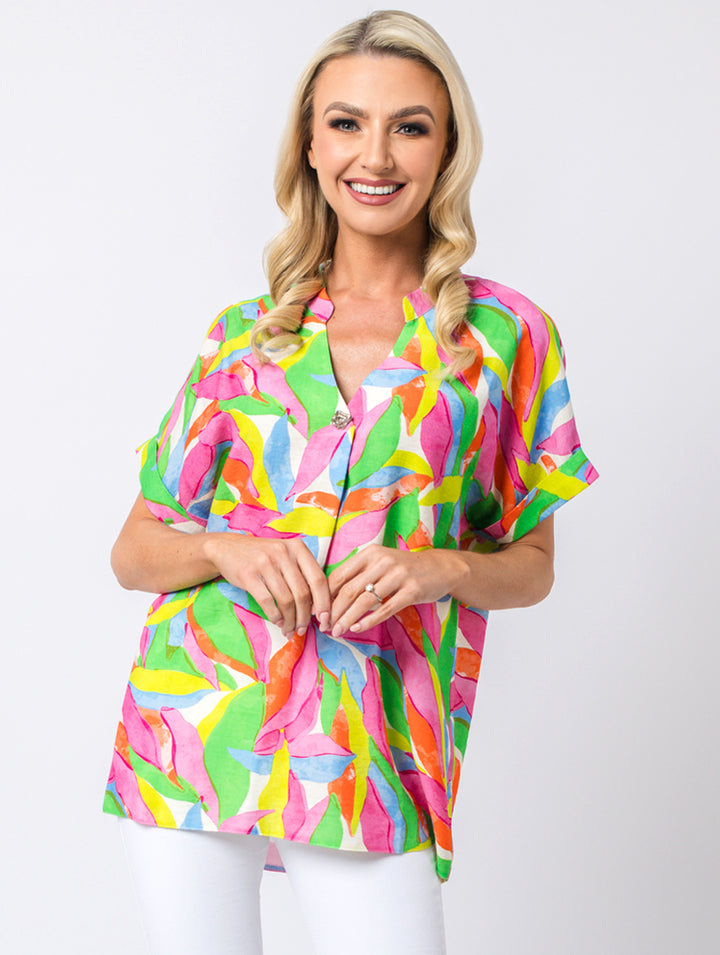 1 Button Top - Pink Multi