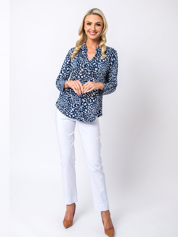 Stand Collar Top - Navy/White
