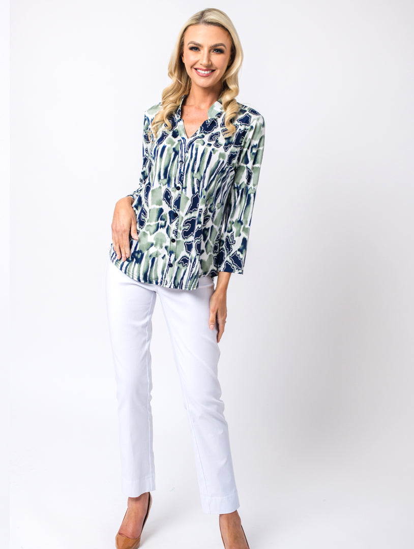 Stand Collar Top - Navy/Khaki