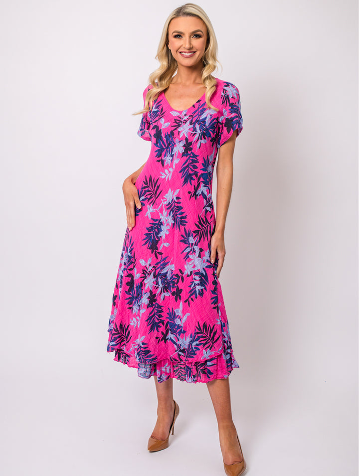 Half Sleeve Dress - Fuschia