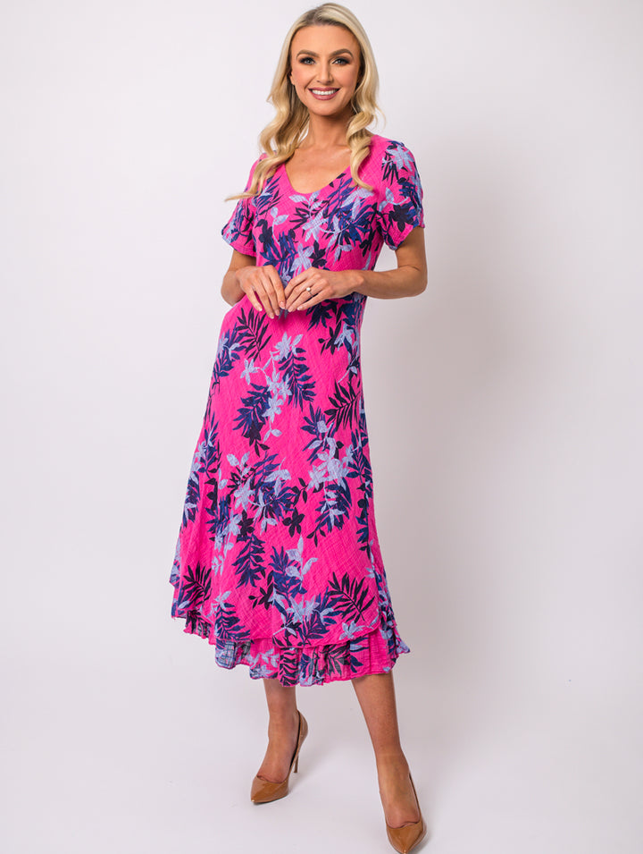 Half Sleeve Dress - Fuschia
