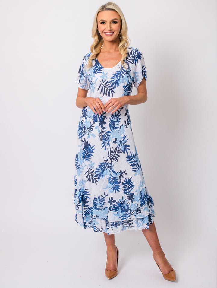 Half Sleeve Dress - White/Navy