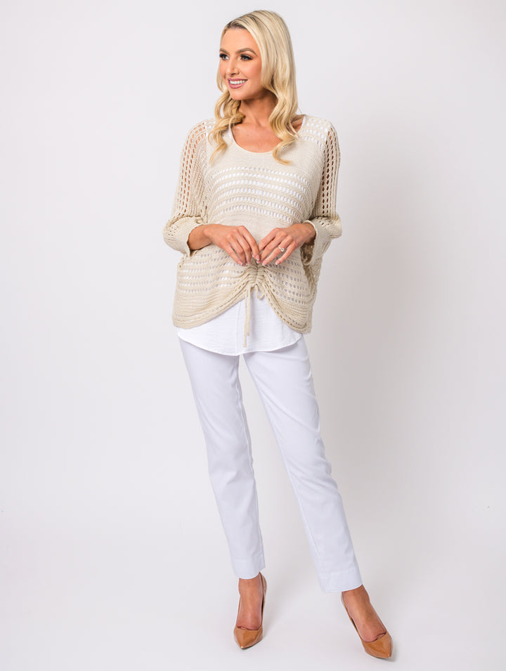 Crochet Tie Top - Beige