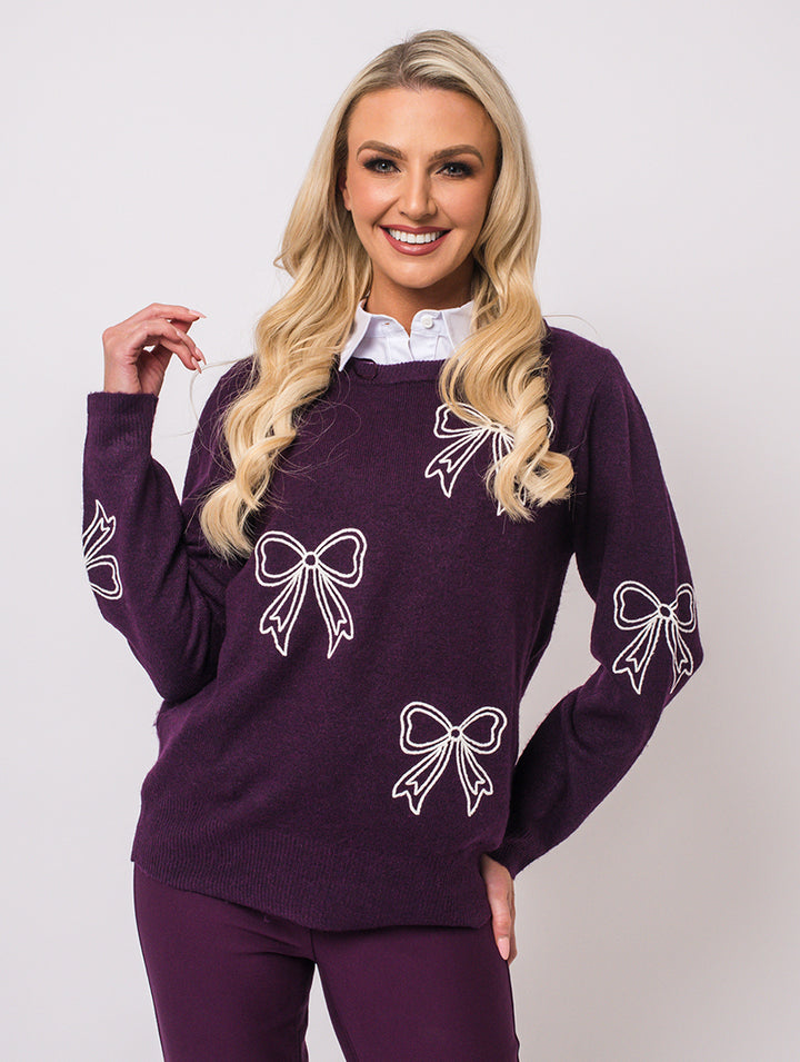 Bow Embroidery Knit - Mulberry