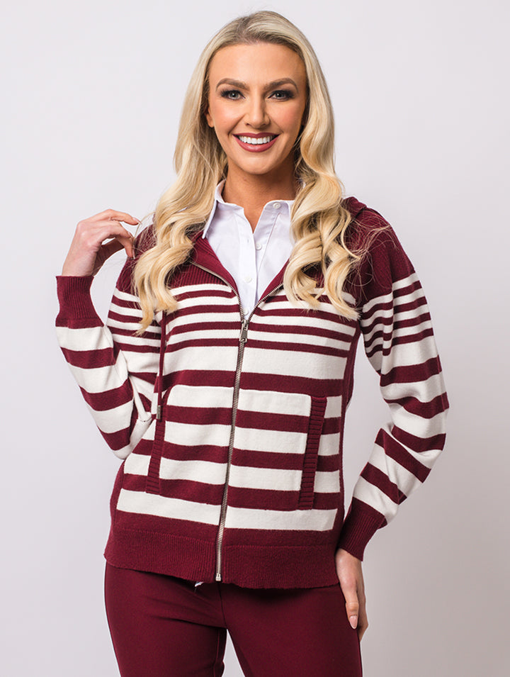 Stripe Zip Hoody - Berry Multi