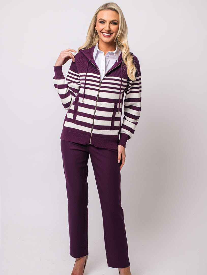 Stripe Zip Hoody - Mulberry Multi