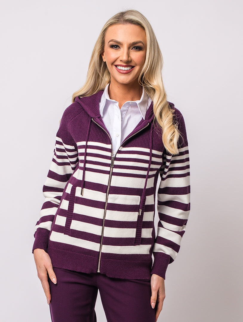 Stripe Zip Hoody - Mulberry Multi