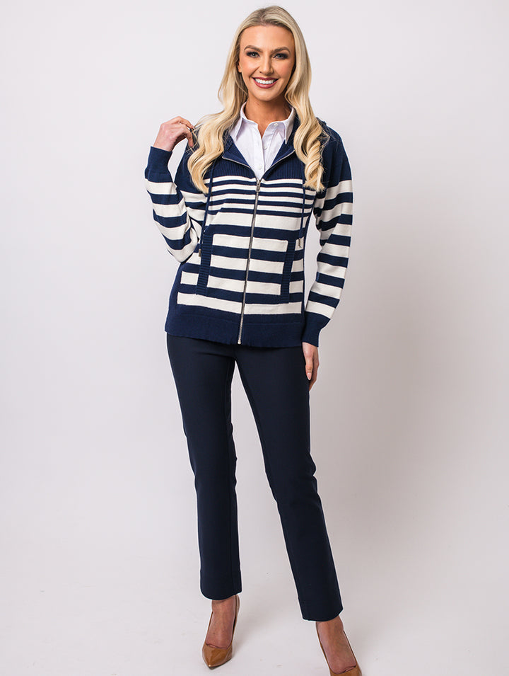 Stripe Zip Hoody - Navy Multi