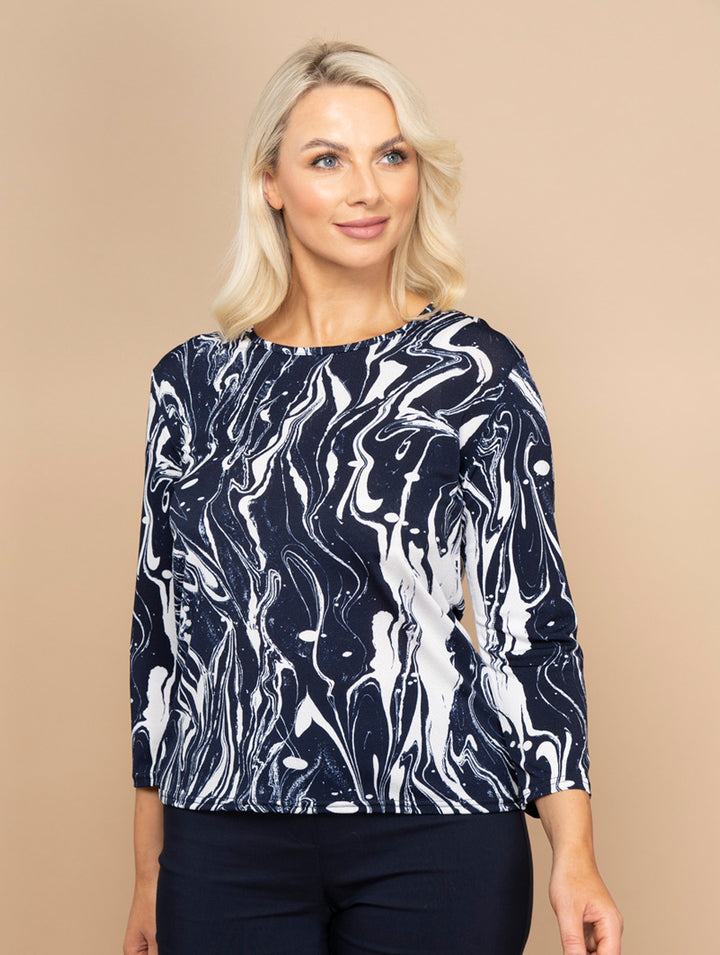 3/4 Sleeve Top - Navy Multi