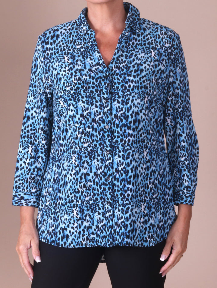 Print Blouse - Blue/Black