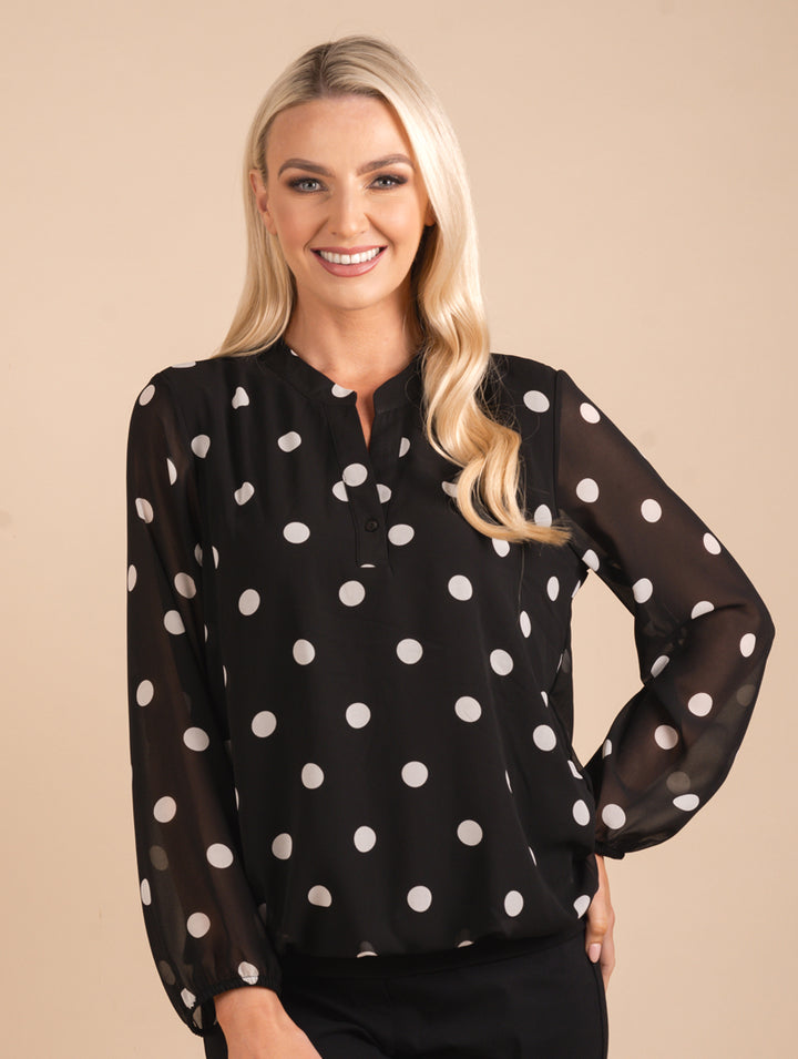 Polka Dot Top - Black/Ecru