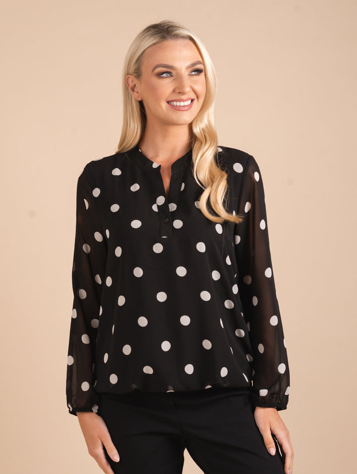 Polka Dot Top - Black/Ecru
