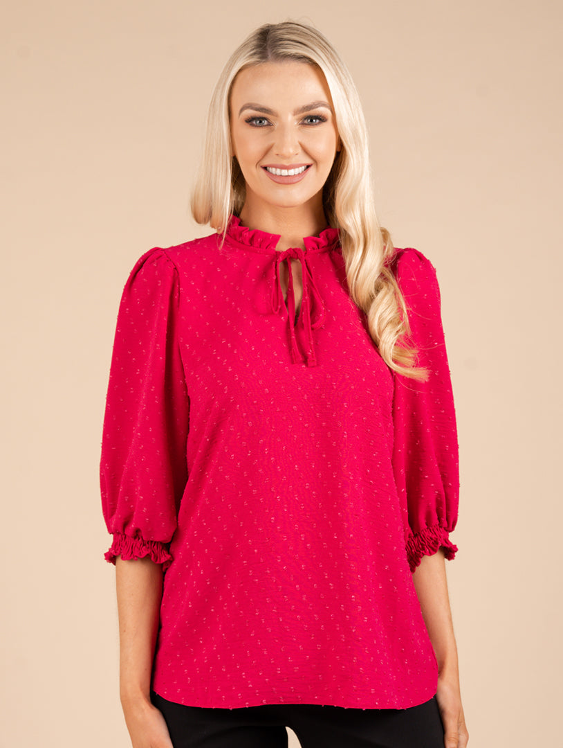 3/4 Sleeve Tie Top - Cerise