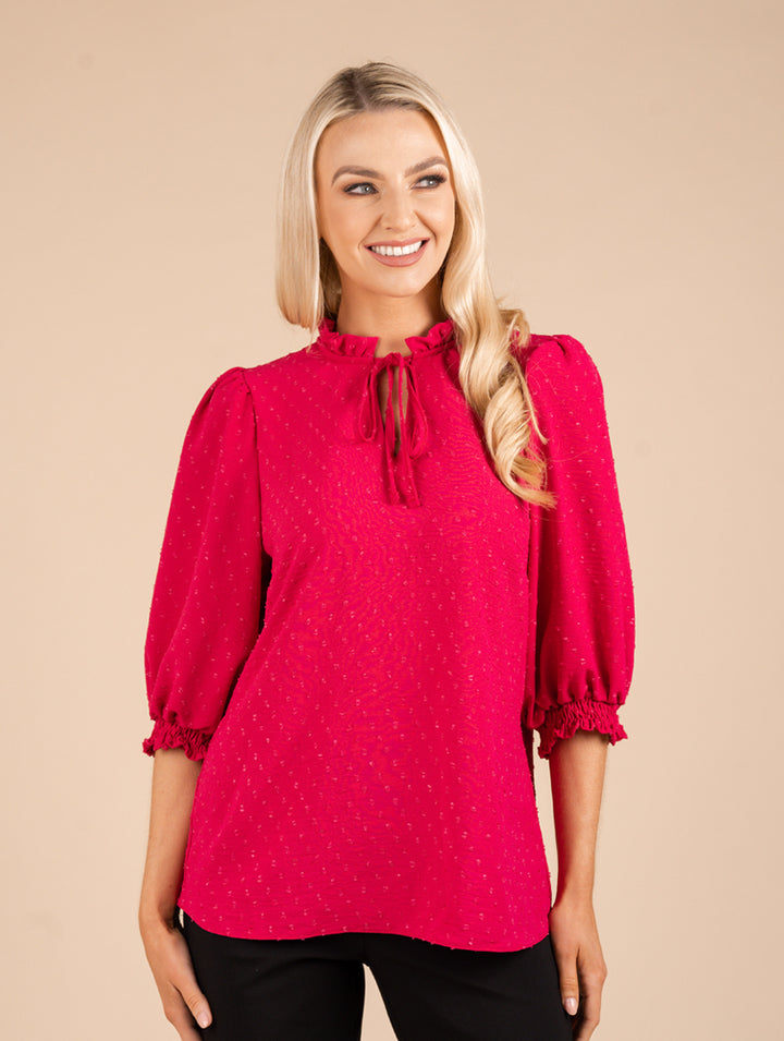 3/4 Sleeve Tie Top - Cerise