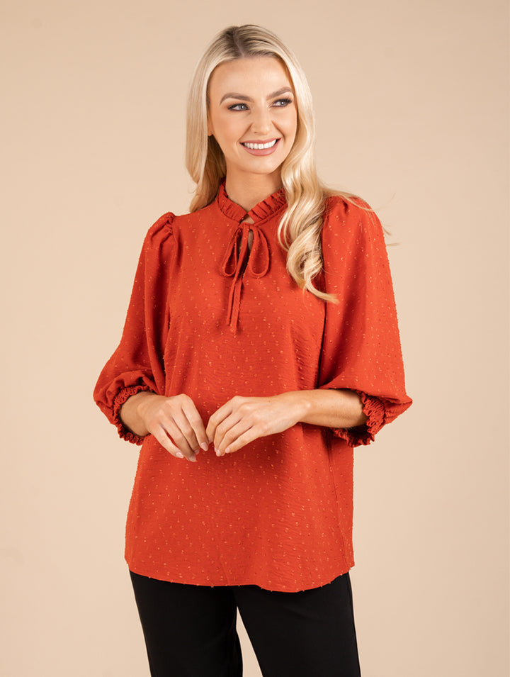 3/4 Sleeve Tie Top - Orange