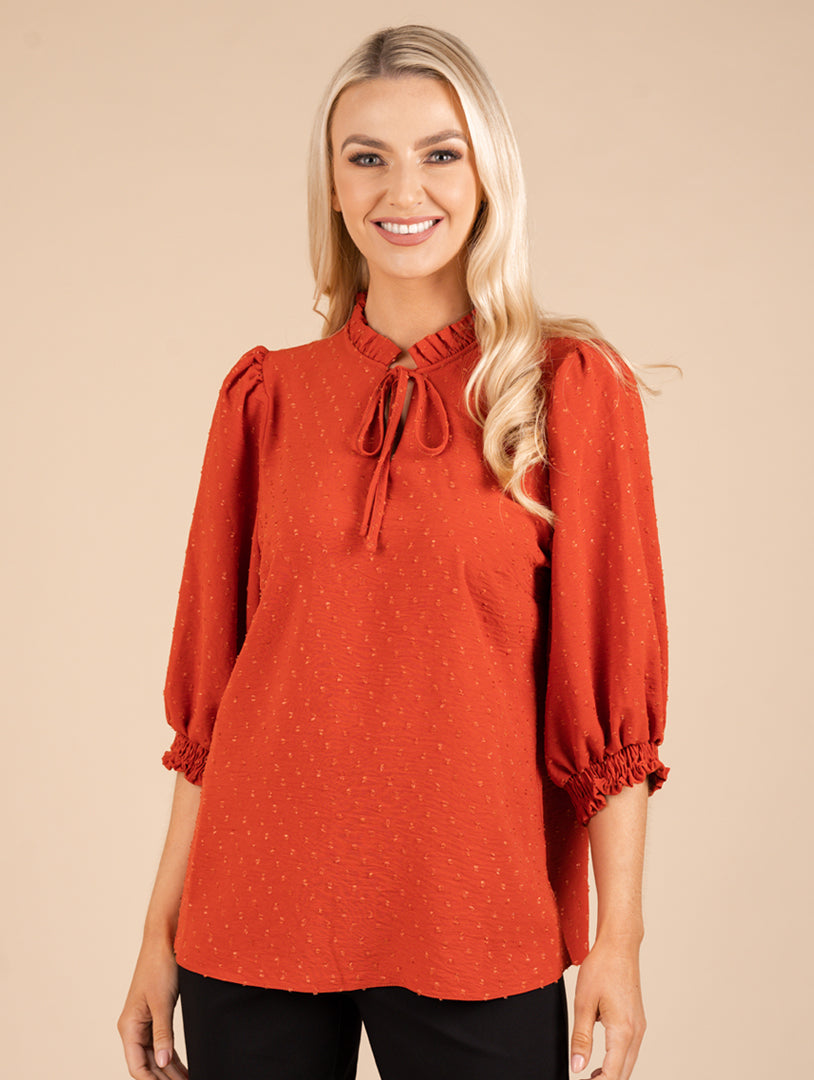 3/4 Sleeve Tie Top - Orange
