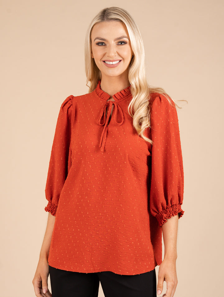 3/4 Sleeve Tie Top - Orange