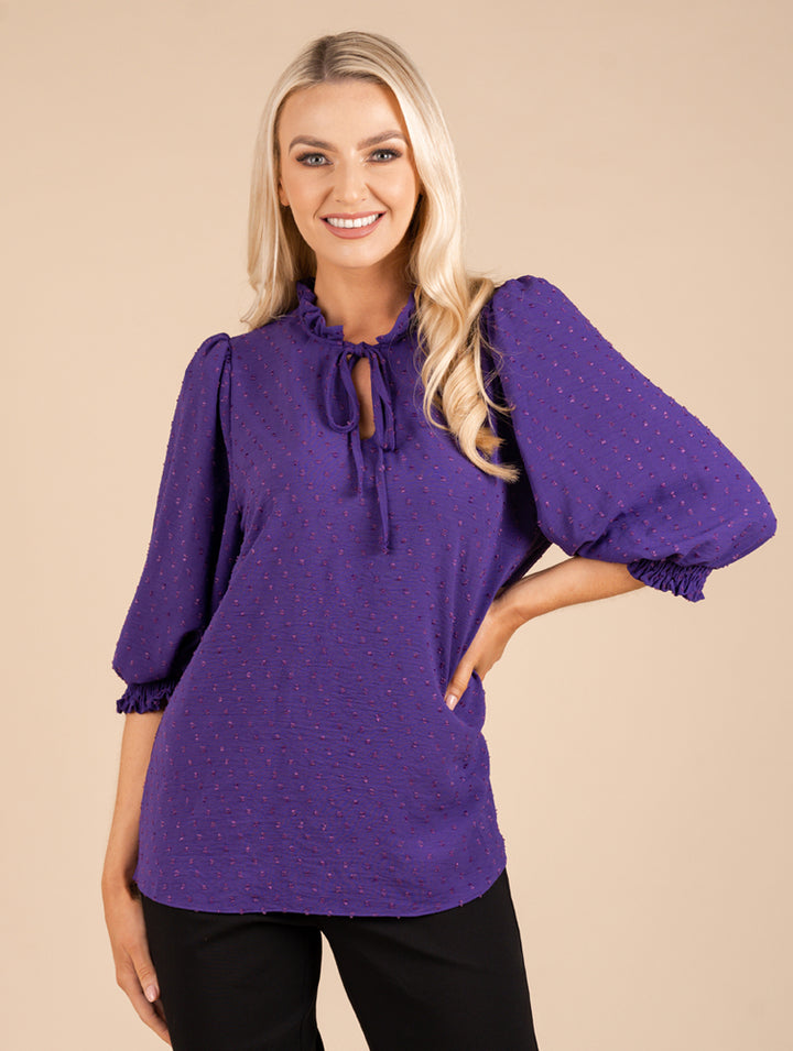 3/4 Sleeve Tie Top - Cadbury