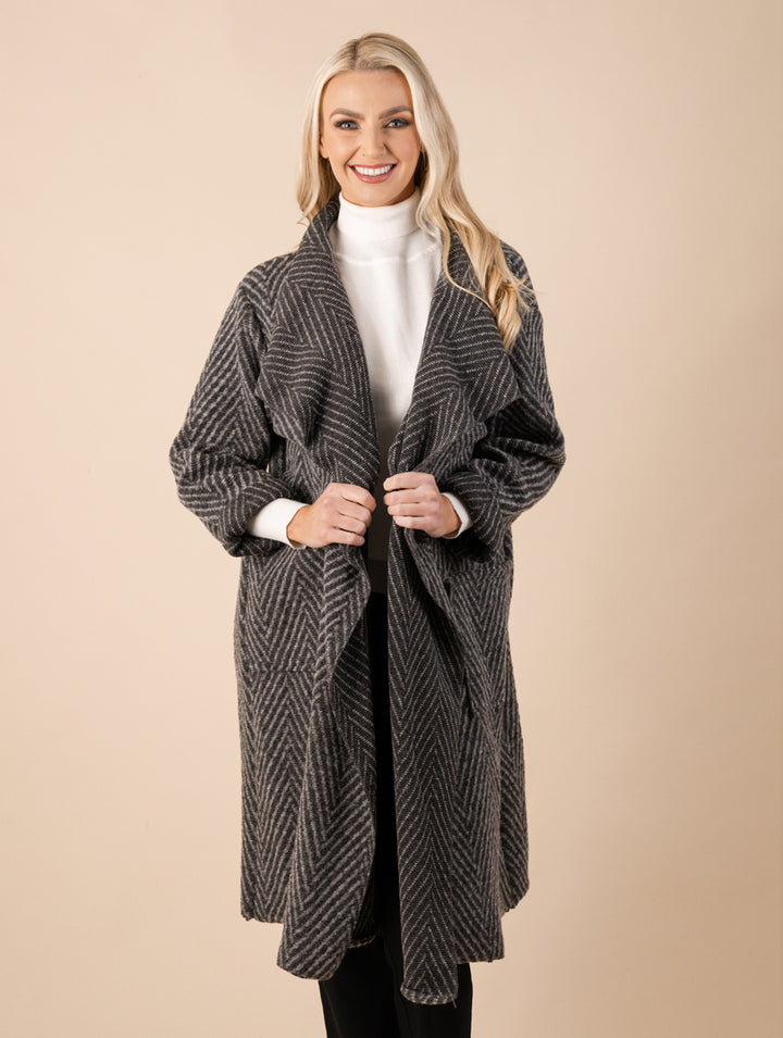 Waterfall Coat - Grey/Ivory