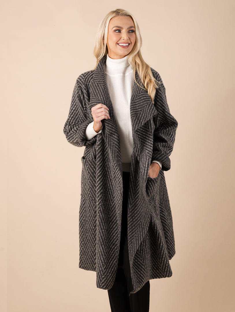 Waterfall Coat - Grey/Ivory