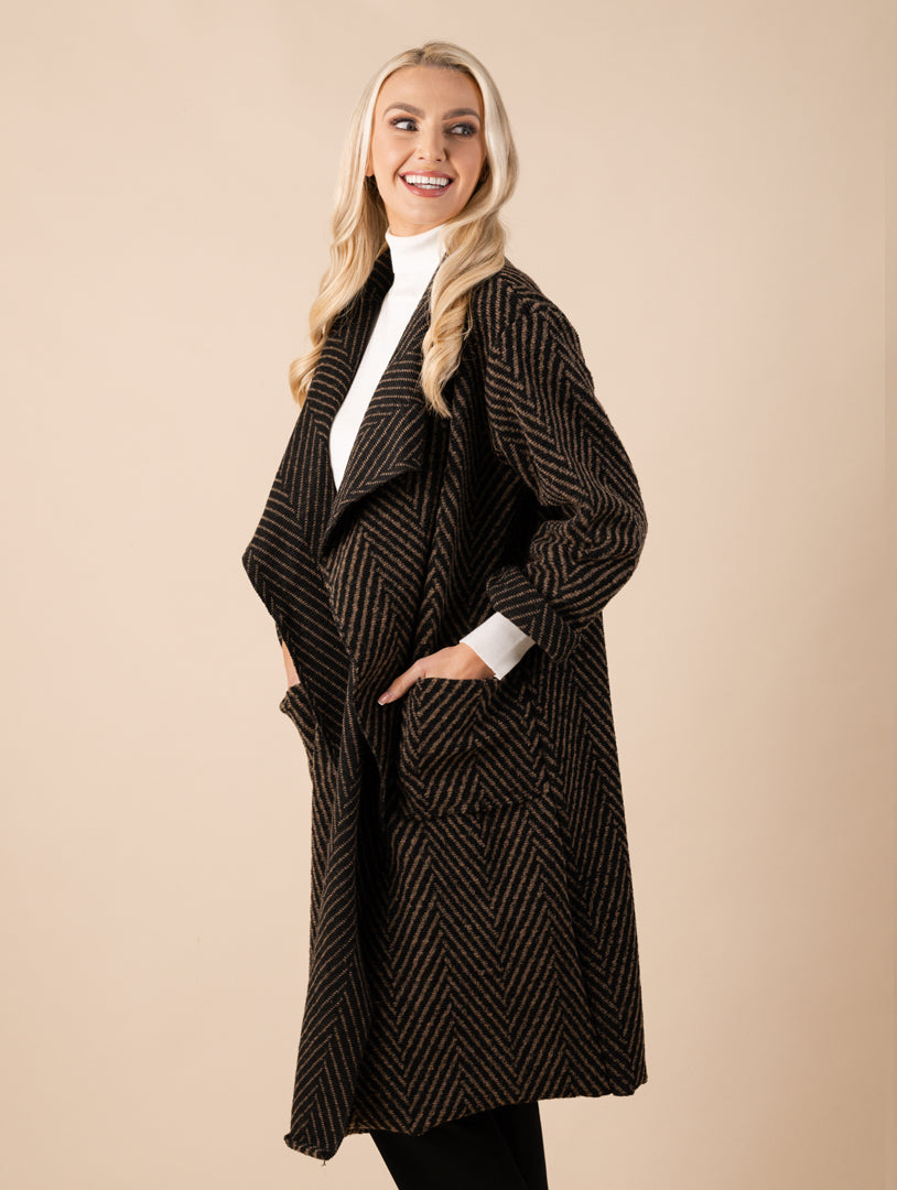 Waterfall Coat - Black/Tan