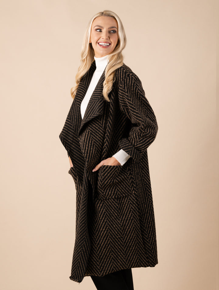Waterfall Coat - Black/Tan