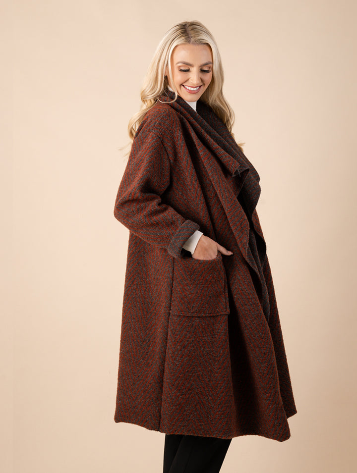 Waterfall Coat - Orange/Grey