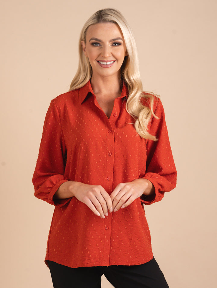 3/4 Sleeve Blouse - Burnt Orange